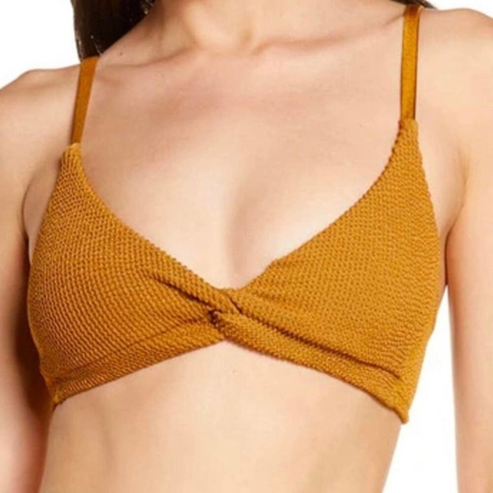 NWT Good American Always Fits Twisted Bikini Top Size 1 Swim Crinkle Bronze